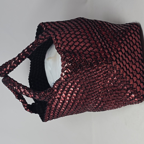 Naghedi Woven Burgundy Metallic Tote Pouch Set Bag - Picture 2 of 8